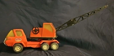 Vintage 70's Tonka Crane Boom Truck w/ Hook Pressed Steel Toy - Orange 811007 - Image 1 of 4