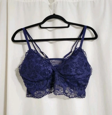 Aerie Lace Bralette Navy Sheer Back Size Lg Lightly Lined Boho - Image 1 of 4