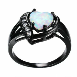 Fashion Imitation Opal Heart CZ Rings Women Jewelry Size 9 - Picture 1 of 1