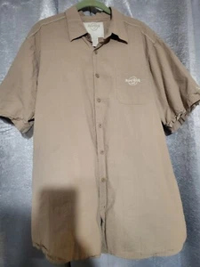 Hard Rock Button Down Shirt Brown Textured Short Sleeve Mens XL Cotton - Picture 1 of 7