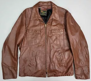 Vintage Reed Brown Leather Car Coat Moto Buckle Back Biker Jacket Men's M/L - Picture 1 of 8