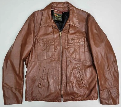Abrigo de coche de cuero marrón caña vintage con hebilla trasera chaqueta de motociclista para hombre M/L Foto 1 de 4