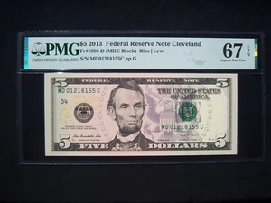 $5 Federal Reserve Note Series 2013 FR1996-D Cleveland MDC Block - Picture 1 of 2