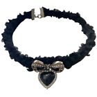 Bows Heart Pendant Necklace Plushy Choker Neckchain For Women Girl Sweet Jewelry