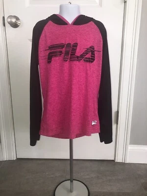 Camisa com capuz feminina Fila jersey 10/12 rosa preta manga comprida - Imagem 1 de 4