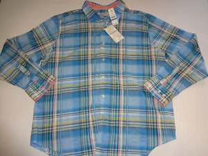 Mens NWT Tommy Bahama Island Zone Shirt XL Beach Hut Blue Palau Plaid Stretch - Picture 1 of 6