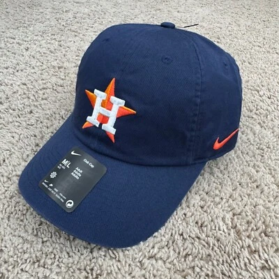 Gorra de club Nike de los Astros de Houston azul logotipo del equipo M/L hebilla correa naranja Swoosh sombrero Foto 1 de 4