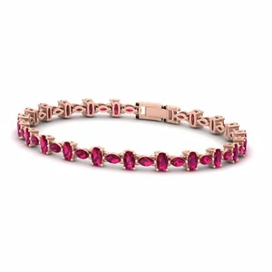 Cushion and Marquise Cut Created Pink Ruby Engagement Tennis Bracelet For Womens - Picture 1 of 5