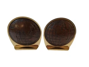 Fermalibri vintage marca Matina mappa del mondo anni 60 metallo tono oro marrone ecopelle - Foto 1 di 9