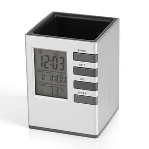 Digital Alarm Clock With Temperature Display And Pen Holder - Picture 1 of 7
