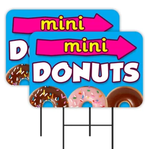 Mini Donuts 2 Pack Double-Sided Yard Signs 16" x 24" with Metal Stakes (Made in - Picture 1 of 1