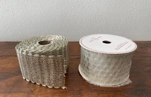 2 Spools of Silver Metallic Pottery Barn 2 1/4" Wide Ribbon - Picture 1 of 5