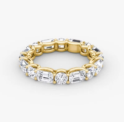 6Ct Emerald & Round Tested Moissanite Eternity Band Ring 14K Yellow Gold Over - Image 1 of 4