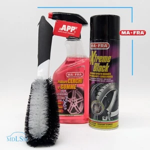 KIT MAFRA LAVAGGIO COMPLETO CERCHI AUTO SPAZZOLA PULITORE CERCHI E NERO GOMME - Imagen 1 de 1