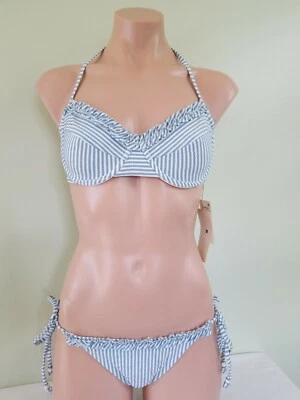 Conjunto de bikini Shoshanna Denim blanco con aros con volantes talla B copa S inferior AU24 Foto 1 de 4