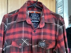 SUPERDRY RED BLACK CHECK BRUSHED COTTON THICK SHIRT S 38” CHEST