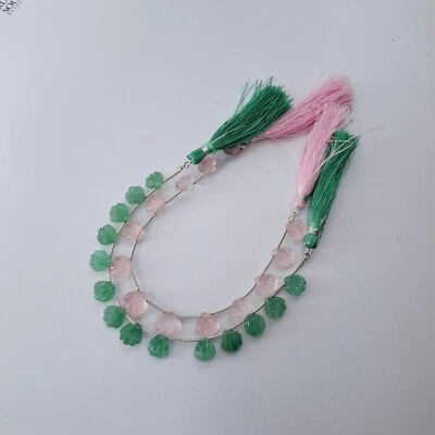 Natural  Rose Quartz & Strawberry Quartz Shell Carved Gemstone Beads Strands - Image 1 of 4