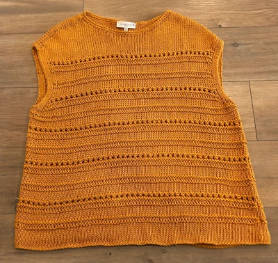 Lafayette 148 New York Silk Blend Sweater Women Small Mustard Shimmer Sleeveless - Image 1 of 4
