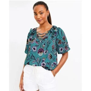 Loft Botanical Lace Up Ruffle Top - Picture 1 of 4