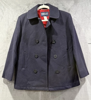 Chaquetón náutico Lands End de colección para mujer talla 8 100 % lana pura azul marino hecho en EE. UU. Foto 1 de 4