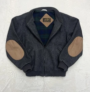 Eddie Bauer Jacket Mens Medium Gray Wool Bomber Made in Canada Suede Elbow Patch - Picture 1 of 16