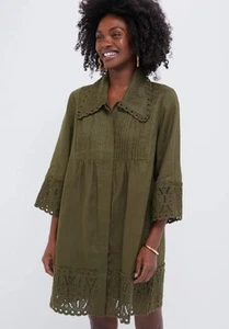 Tuckernuck Army Green Linen Eyelet Delphine Dress $298 NWT Medium M - Picture 1 of 11