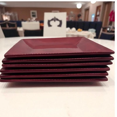 Tabletops Gallery Corsica Plates Set of 6 Square Red 10" Dinnerware - Image 1 of 4