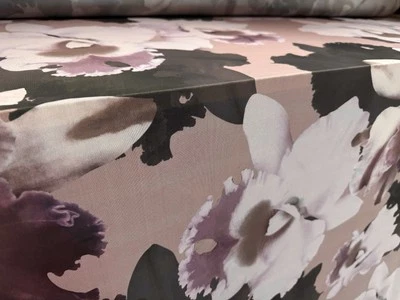 Power Mesh Stretch Spandex Stoff, Meterware - Lily Flower Print - Altrosa - Bild 1 von 4