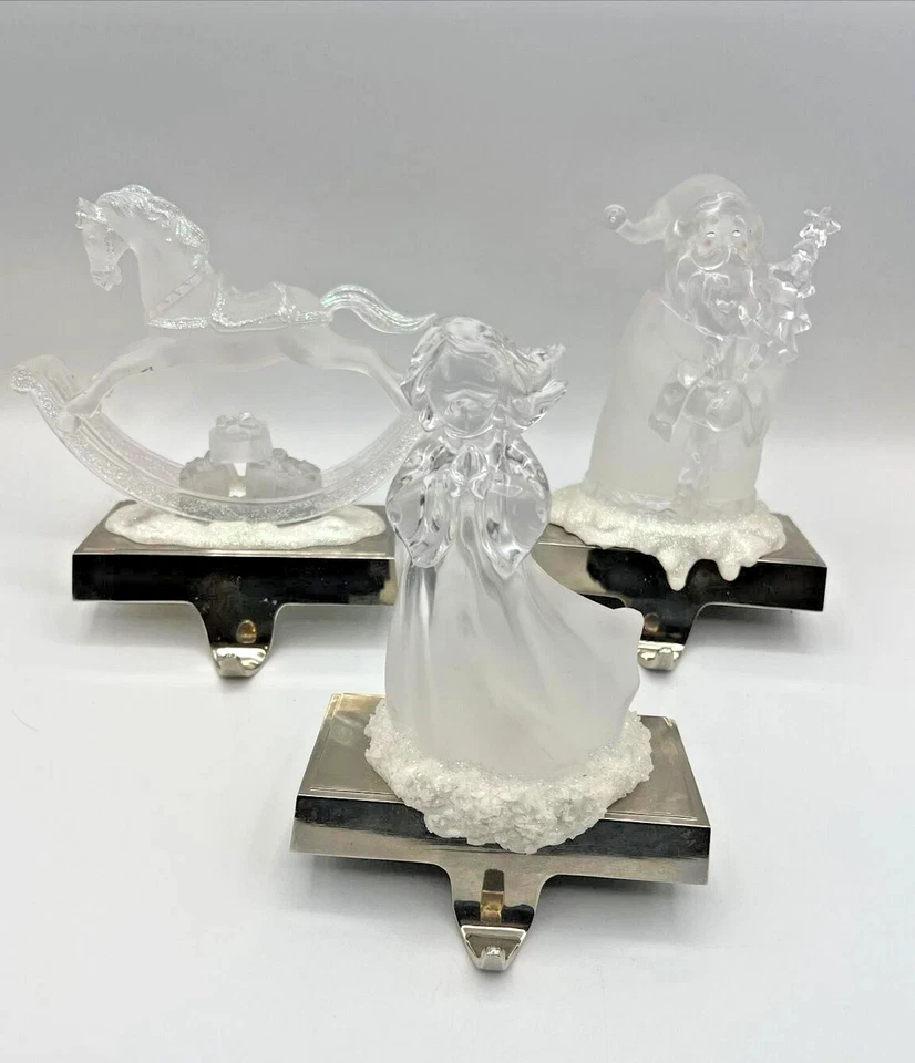 Lote de 3 Medias de Navidad Vidrio Esmerilado Santa Angel Caballo Iluminado Decoración Foto 1 de 4