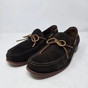 HS Trask Shoes Men Sz 10.5 M Sullivan Slip On Eye Tie Brown Suede Leather Loafer - Picture 1 of 8