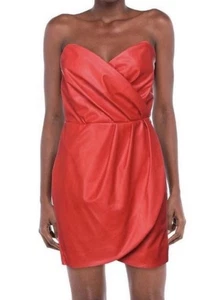 Rotes Kunstleder Mini Ärmellos Kleid XS S Made In Italy - Bild 1 von 1
