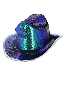 Smiffys Fever Deluxe Sequin Cowgirl Hat, Iridescent Green - Picture 1 of 1