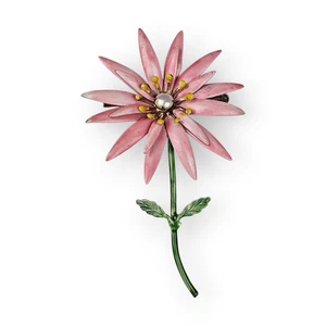 Vintage Pink Enamel Flower Brooch Original By Robert Fashioncraft Colorful 3.75" - Picture 1 of 12