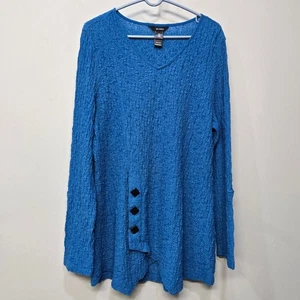 Ali Miles Shirt Top Tunika Gr. XL blau künstlerisch Scandi Crinkle Lagenlook Knöpfe - Bild 1 von 7