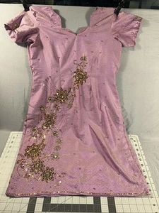 Indian Punjabi Kurta Kurti Tunic Womens Hand Made Purple Beaded Top - Picture 1 of 6