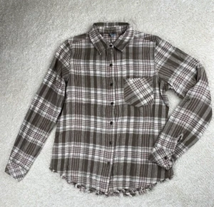RIP CURL FLANNEL SHIRT TOP Womens Small PLAID COTTON Khaki Green Pink - Picture 1 of 11