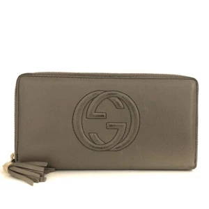 GUCCI Soho Entrelazado G Cuero Borla Cremallera Alrededor Cartera Larga Gris/6BE0252 - Imagen 1 de 8