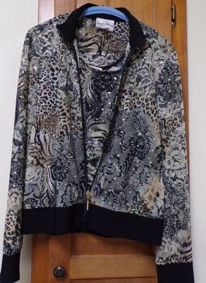 JOSEPH RIBKOFF Embellished Black/Tan 2 Piece Jacket With Cami - Size 6 - Image 1 of 4