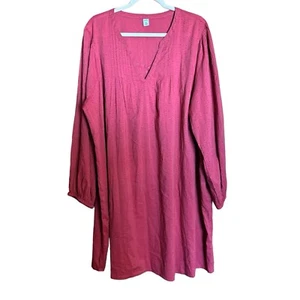 Old Navy Midi Tunika Kleid Damen XXL Rosa Schweizer Punkte Schlitz Ausschnitt Baumwollmischung - Bild 1 von 9