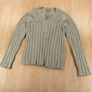 EDDIE BAUER chunky ribbed cotton henley sweater MEDIUM vtg 90s y2k boho grunge - Picture 1 of 4