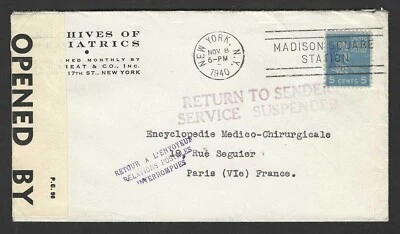 US 1940 TO FRANCE WARTIME COVER ARRIVED AFTER THE GERMAN INVASION - Image 1 of 2