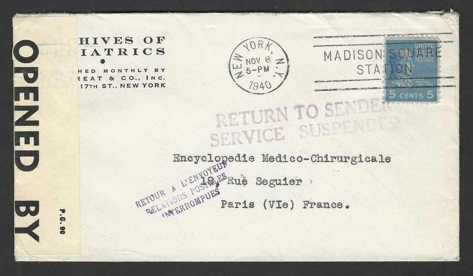 US 1940 TO FRANCE WARTIME COVER ARRIVED AFTER THE GERMAN INVASION - Image 1 of 2