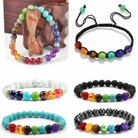 7 Chakra Healing Balance Beaded Bracelet Lava Yoga Reiki Prayer Stone Bangle Lot