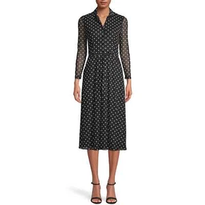 Anne Klein Polka Dot Long Sleeve Shirtdress, Size 14 - Picture 1 of 3