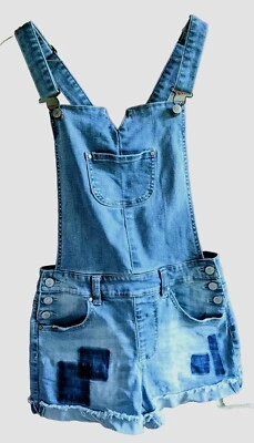 Lindo mono vaquero talla 5/27 pantalones cortos azul elástico parches desgastados Foto 1 de 4