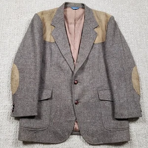 Vintage Pendleton Tweed Sport Coat 44R Gray Wool Suede Jacket Western USA Made - Picture 1 of 14