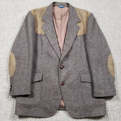 Vintage Pendleton Tweed Sport Coat 44R Gray Wool Suede Jacket Western USA Made - Image 1 of 4