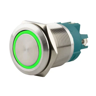SeKi Edelstahl Drucktaster Ø22mm flach LED Ring in grün Schraubanschluss 250VAC  - Bild 1 von 4