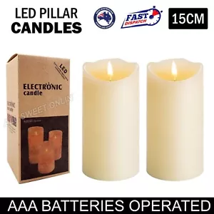 2x Large Flameless LED Pillar Candles Battery Operated Flickering Candle Safe AU - Picture 1 of 12