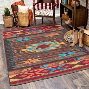 Espuela Turquoise Southwestern Country Farmhouse Area Rug 8'x11' - Picture 1 of 5